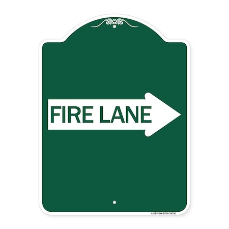 Signmission Designer Series Sign-Fire Lane Right Arrow, Green & White Aluminum Sign, 18" x 24", GW-1824-24391 A-DES-GW-1824-24391